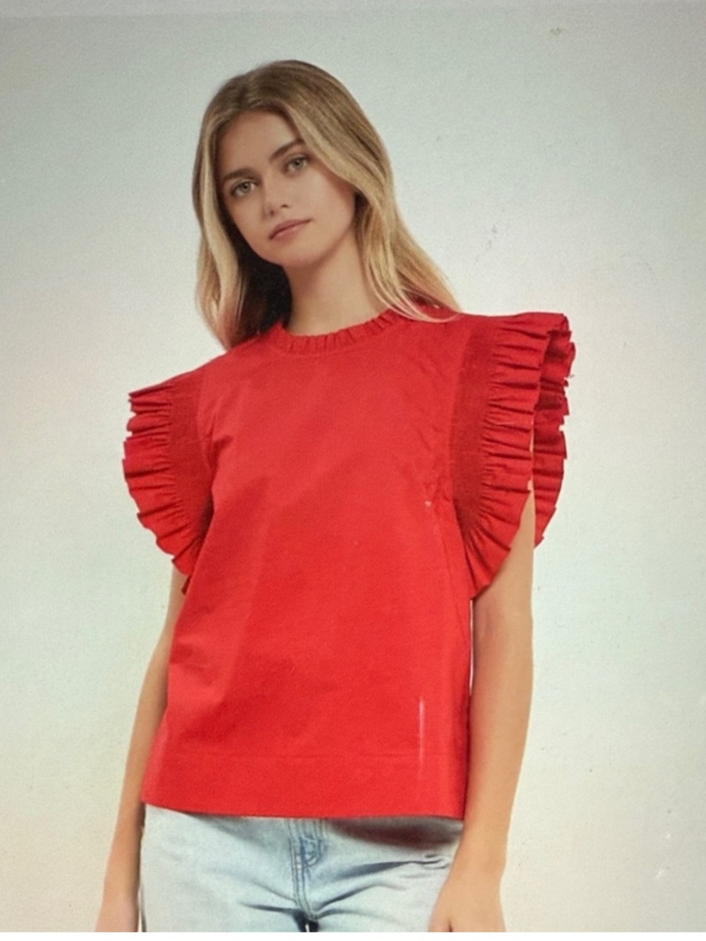 English Factory Ruffle Sleeve Poplin Top